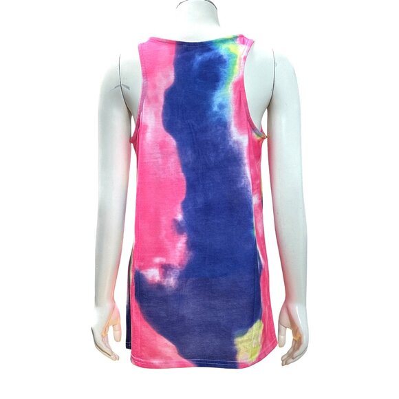 CCC Colorful Tie Dye Tank Top Leopard Print Chest Pocket Sleeveless Shirt Size S - Picture 5 of 11